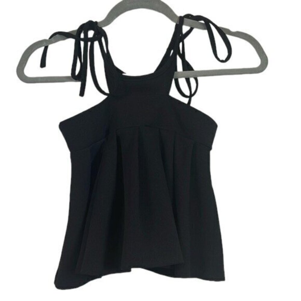 Women's One by One Black Tie Strap Peplum Blouse Top Shirt Size Med EUC #2389